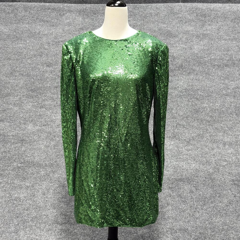 Bardot Sequin Dress Womens XXL Green Long Sleeve Mini Party Cocktail Sparkly